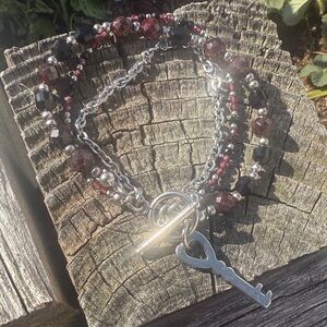 Forbidden Fruit #8 Garnet & Onyx Triple Layered Draped Key Bracelet